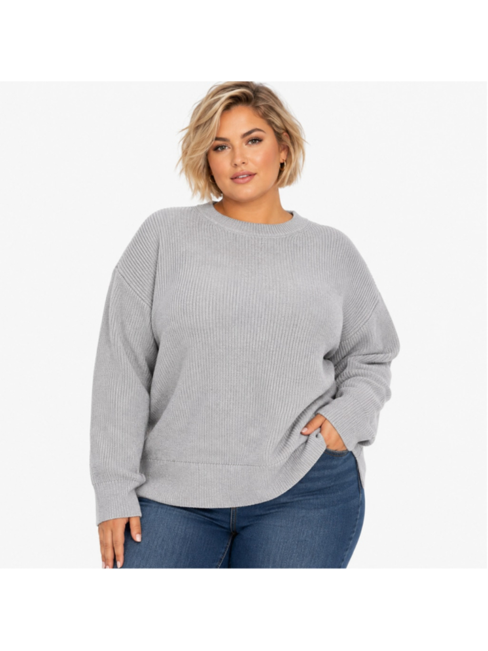 Women's Plus Size 4XL Ava & Viv Ribbed Long Sleeve Sweater – Gray – NWT